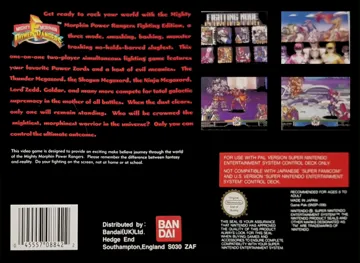 Mighty Morphin Power Rangers - The Fighting Edition (Europe) box cover back